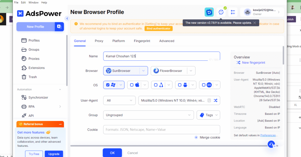 Add Profile Name In Ads Power 