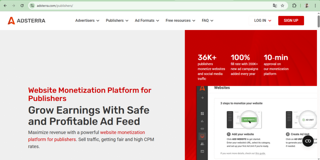 Adsterra Offical Publicer Website 