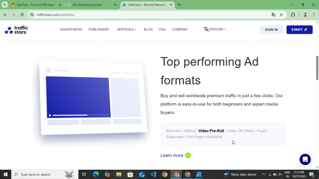 Ads Type In Traffic Stars 