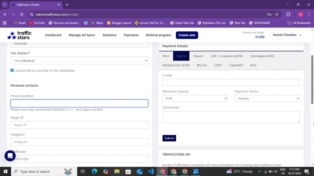 Payment Widrowel Pannel 