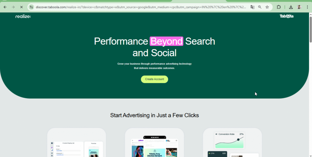 Taboola Main Website Dashboard 