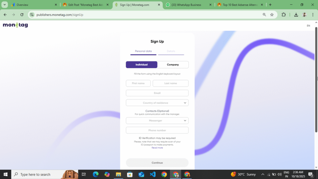 Monetag Create Account  