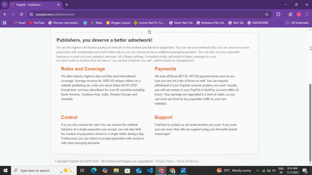 Ads And Payment Type In PopAds  