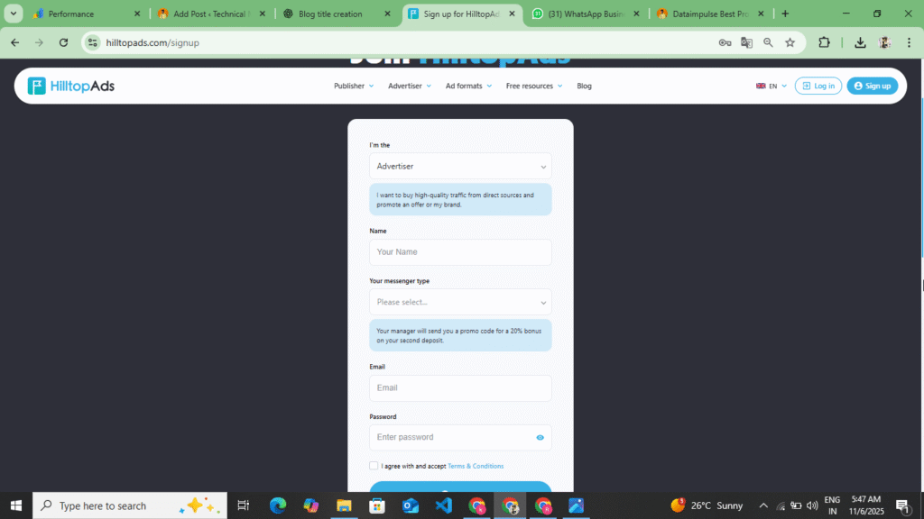 Create Account In Advertisment 