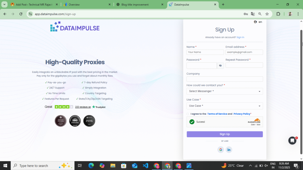 Create Account In Dataimpulse Proxy Website 