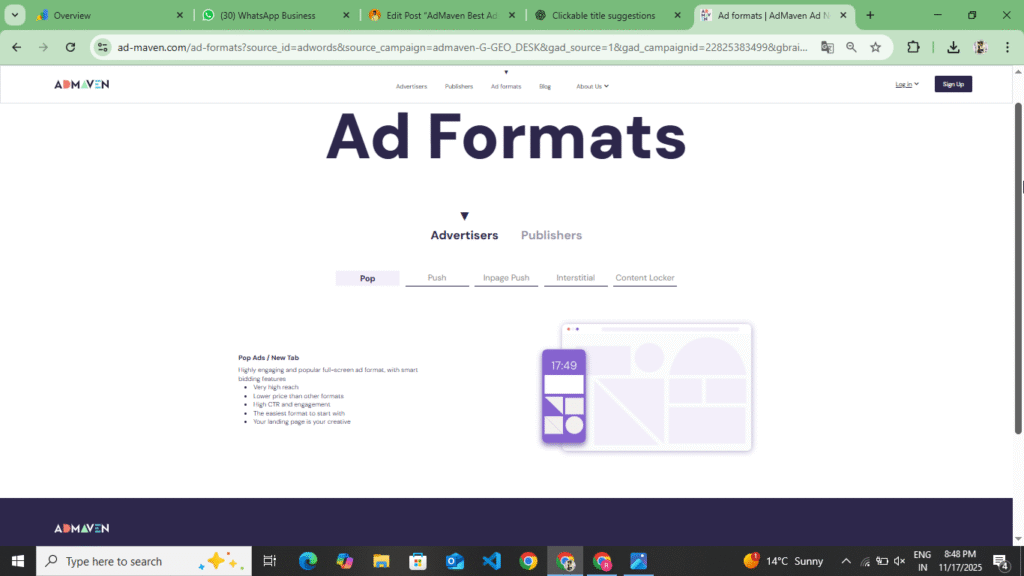 AdMaven Ads Formate Type 