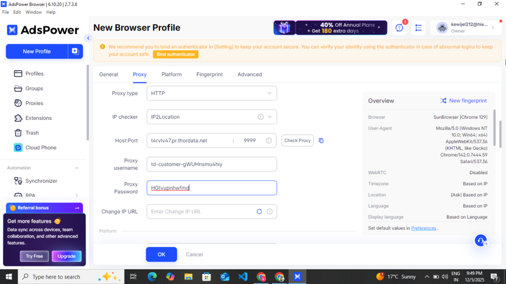 Thordata Proxy Run In AdsPower This Type 
