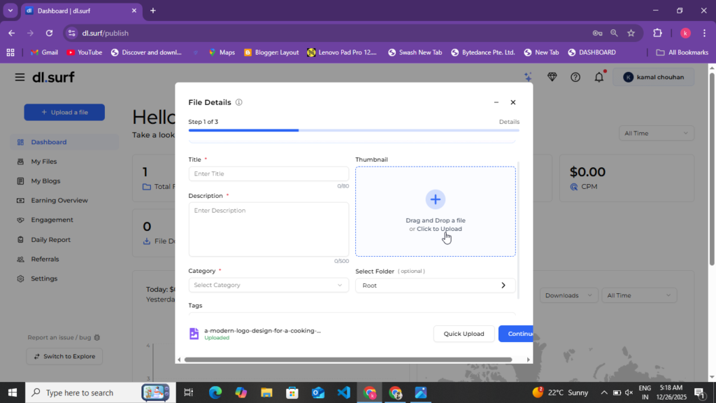File Upload & Genrate Link 