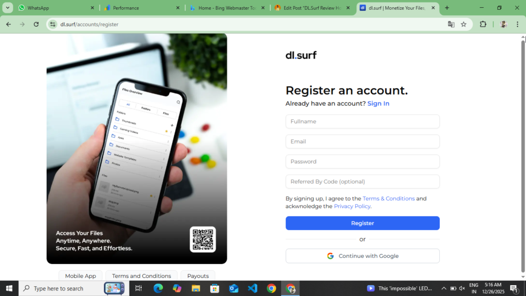 How To Create Account In DL.SURF 