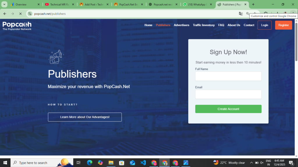 Create Account Publicer In PopCash.Net 